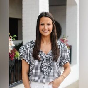 Max Studio Black/White 100% Cotton Gingham Ruffle Blouse Western Boho Size Small